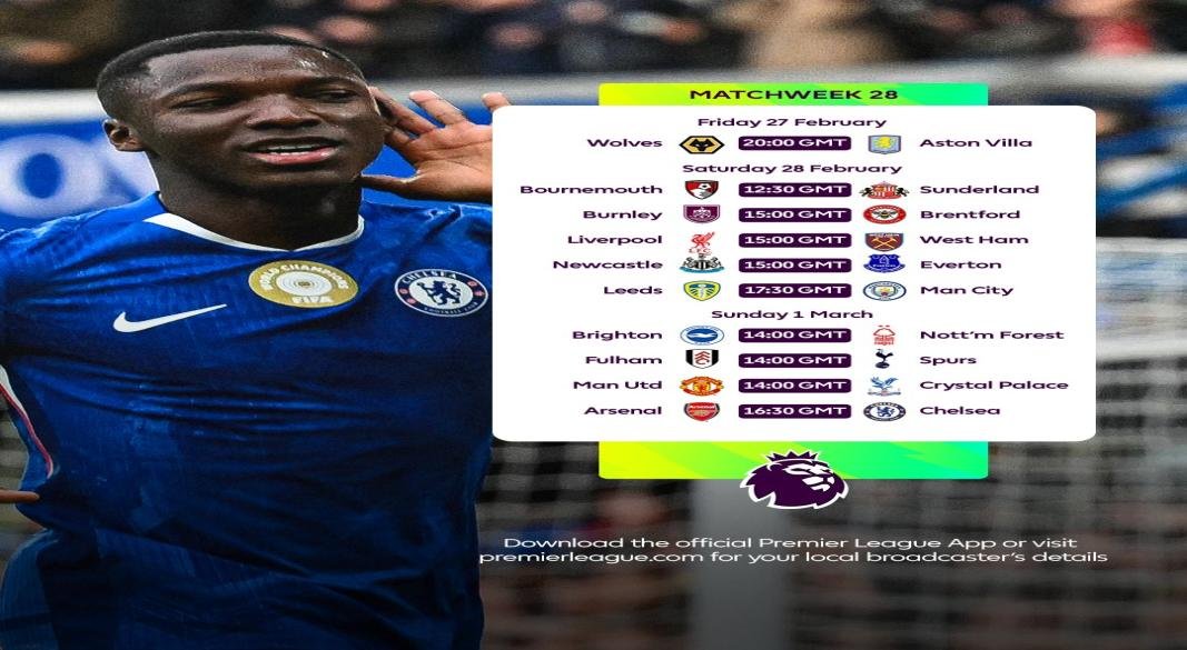 EPL MATCHWEEK 28 FIXTURES