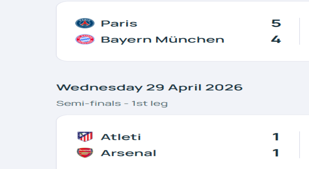 UCL SEMI-FINALS RESULT